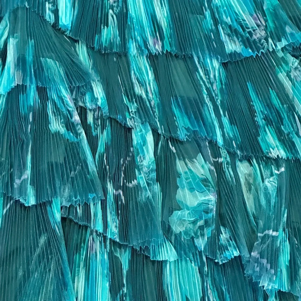 NWT! Hutch Lanza Teal Strapless Pleated Tulle Gown Size 6 - Picture 9 of 15